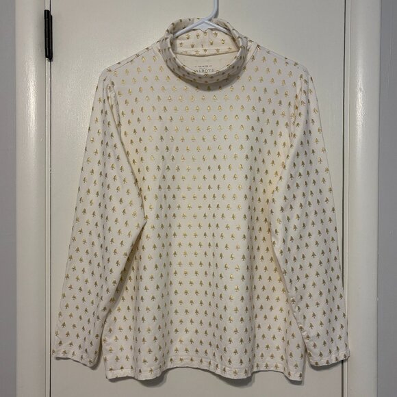 The Talbots Tee Women's Plus Mini Evergreens Turtleneck Shirt Top 2X Cream/Gold - Picture 1 of 9